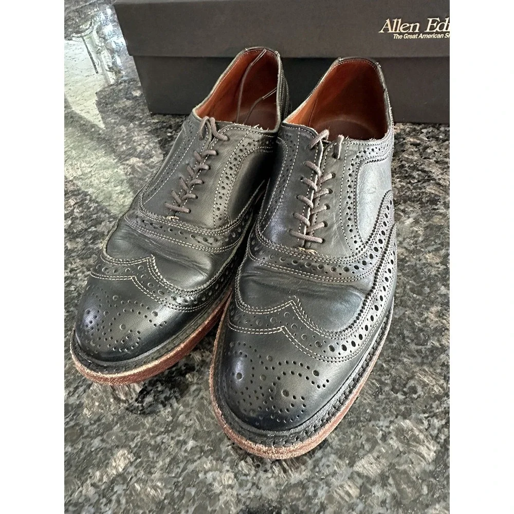 ALLEN EDMONDS 8.5D MCTAVISH BLACK LEATHER WINGTIP DRESS SHOES Men's
